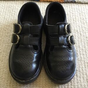 Dr. Martens Kids Black Leather Double-Buckle School Shoes